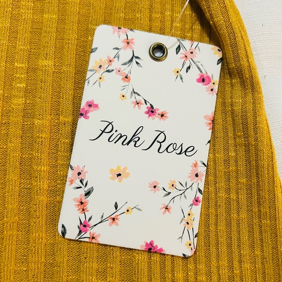 NWT Pink Rose Women’s Tie Front Ribbed Top in Gold - Picture 6 of 9